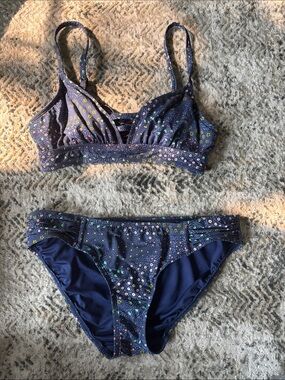 Title Nine Navy Strap Floral Bikini Top xs and Briefs s